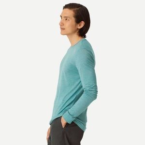 BOMBAS MENS Merino Wool Blend Crew Neck Long Sleeve T-Shirt-LARGE (NWT) BLUE
